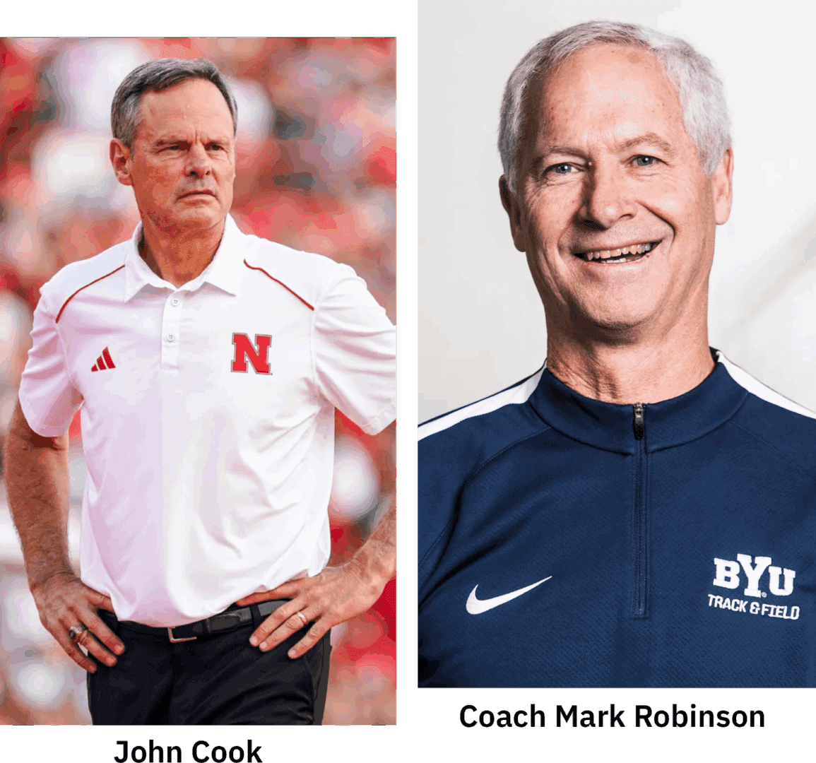 Portraits of two football coaches from Nebraska and BYU.