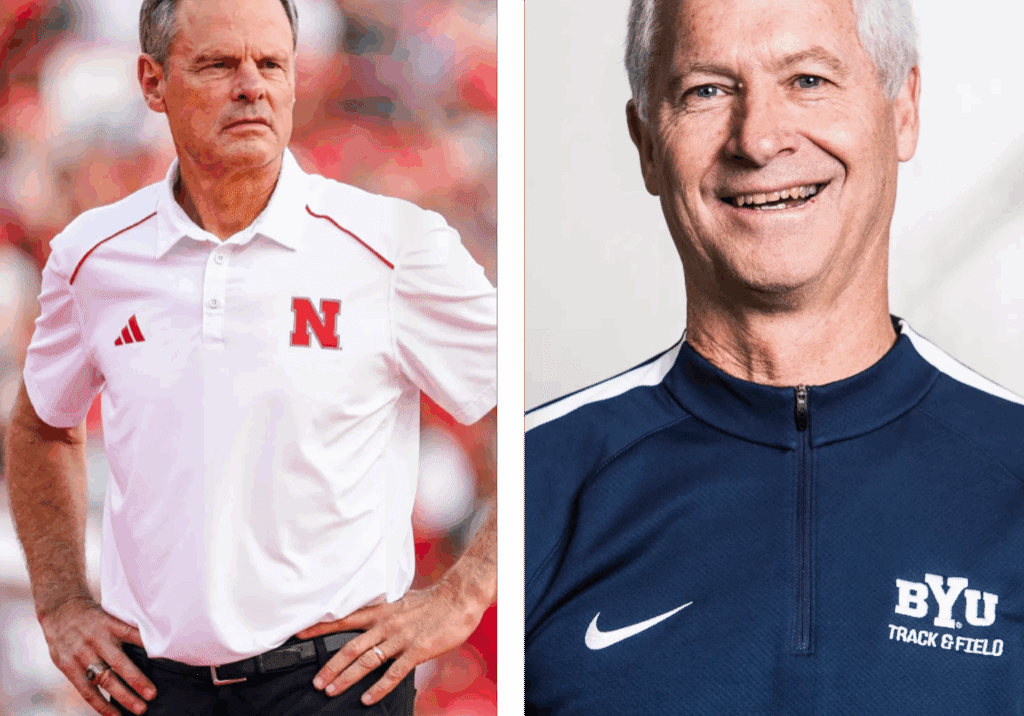 Portraits of two football coaches from Nebraska and BYU.